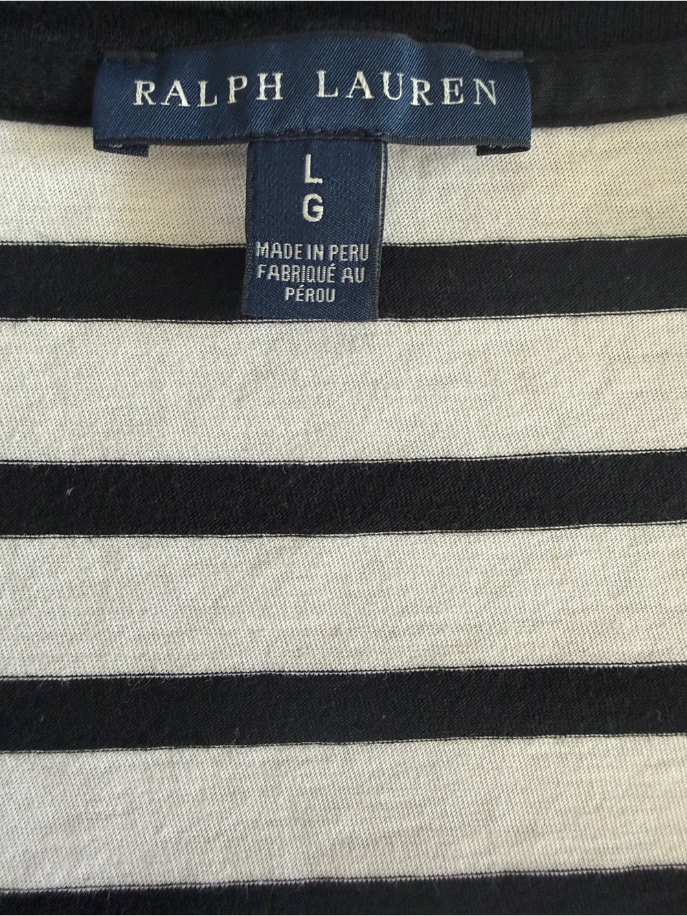 Ralph Lauren Womens L Black White Striped V-Neck T-Shirt Pink Pony Logo - Picture 10 of 12